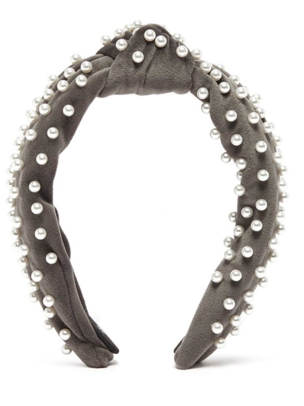Authentic Lele Sadoughi Gray Velvet Pearl Knotted Headband